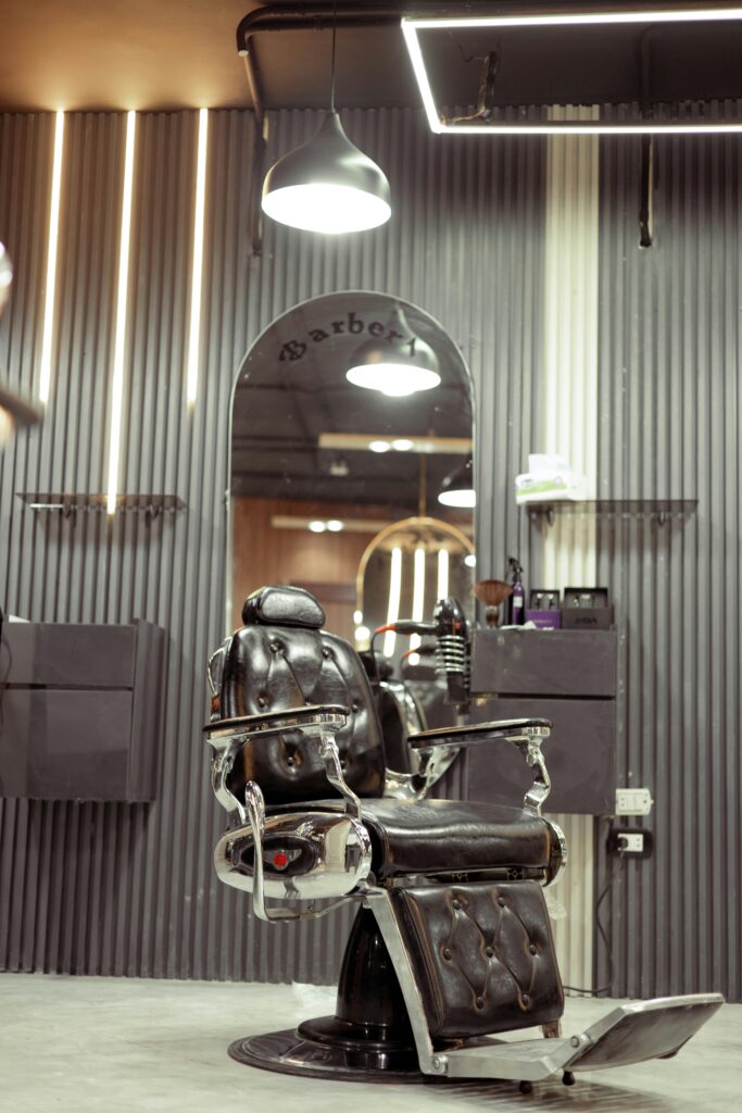 barber chair, barber shop, mirror